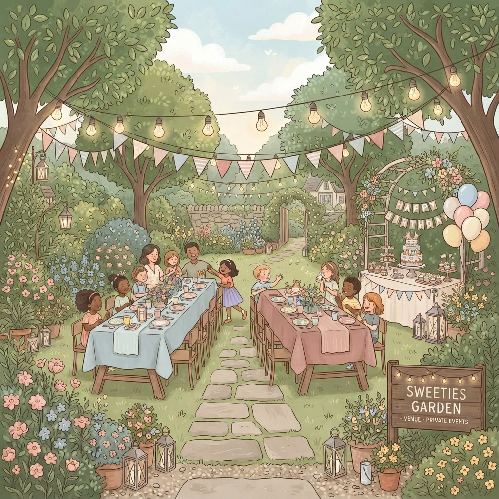 Die Sweeties Garten-Location festlich dekoriert
